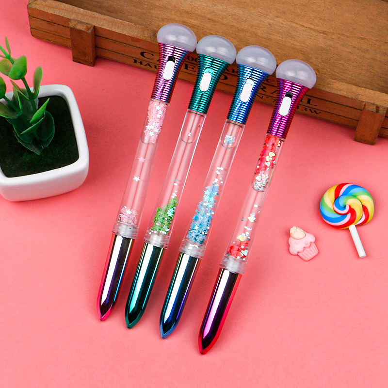Cartoon Luminous Cyber Celebrity Style Quicksand Pencil Case Flashlight LED Light Gel Pen Full Needle Tube Signature Pen Sequins Student Pen