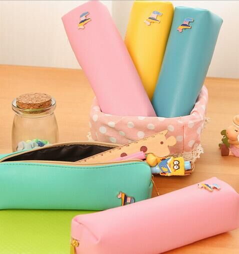 Korean version of creative Pony Color Leather Pen bag Lovely Candy color simple Stationery bag