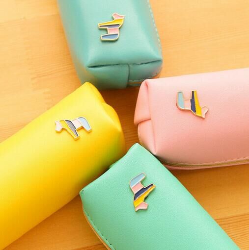 Korean version of creative Pony Color Leather Pen bag Lovely Candy color simple Stationery bag