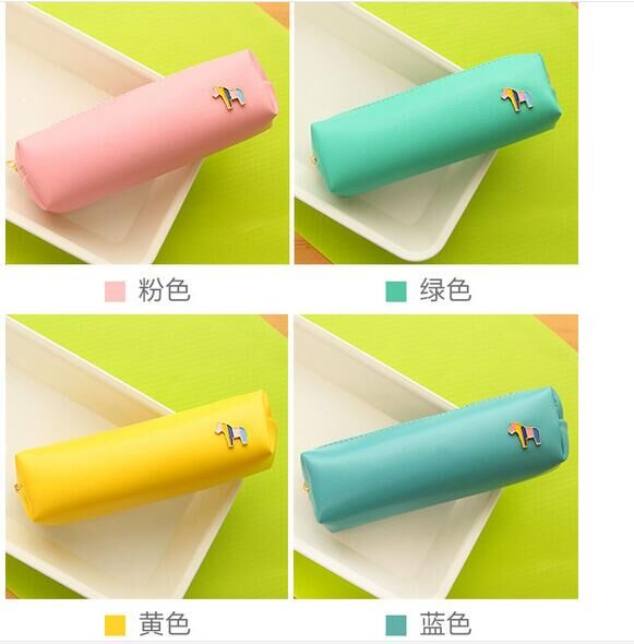 Korean version of creative Pony Color Leather Pen bag Lovely Candy color simple Stationery bag Korean version of creative Pony Color Leather Pen bag Lovely Candy color simple Stationery bag