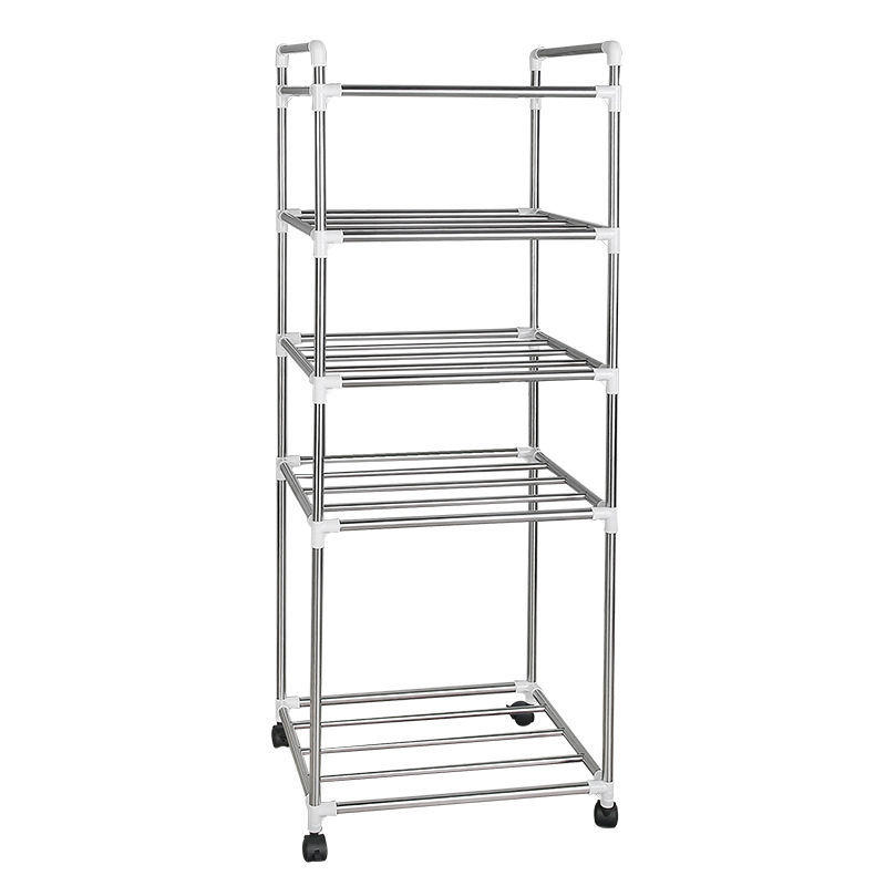 Stainless Steel Pot Rack Movable Kitchen Storage Rack with Pulley Floor Multi-Layer Washstand Bathroom Storage Rack Wholesale