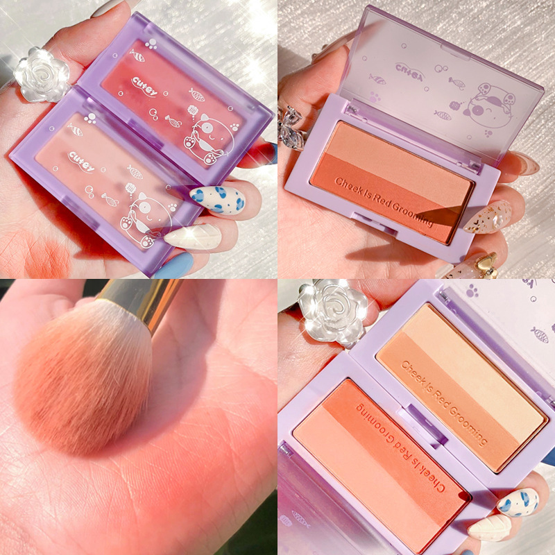 Xixi Cute Cute Cute Blush Powder Two-Tone Blush Nude Makeup Natural Rouge Combination Highlight Repair Makeup Palette
