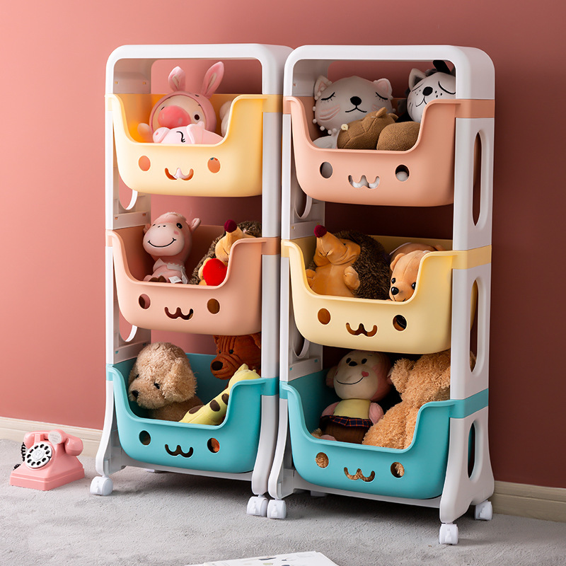 Creative Pulley Toy Storage Rack Floor Multi-Layer Bedroom Storage Shelves Household Living Room and Kitchen Clutter Organizing Shelves