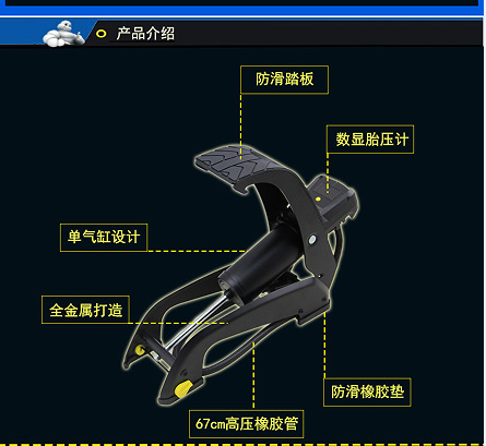 Real Michelin digital display horizontal bar foot pump on the small digital display tire pressure inflator