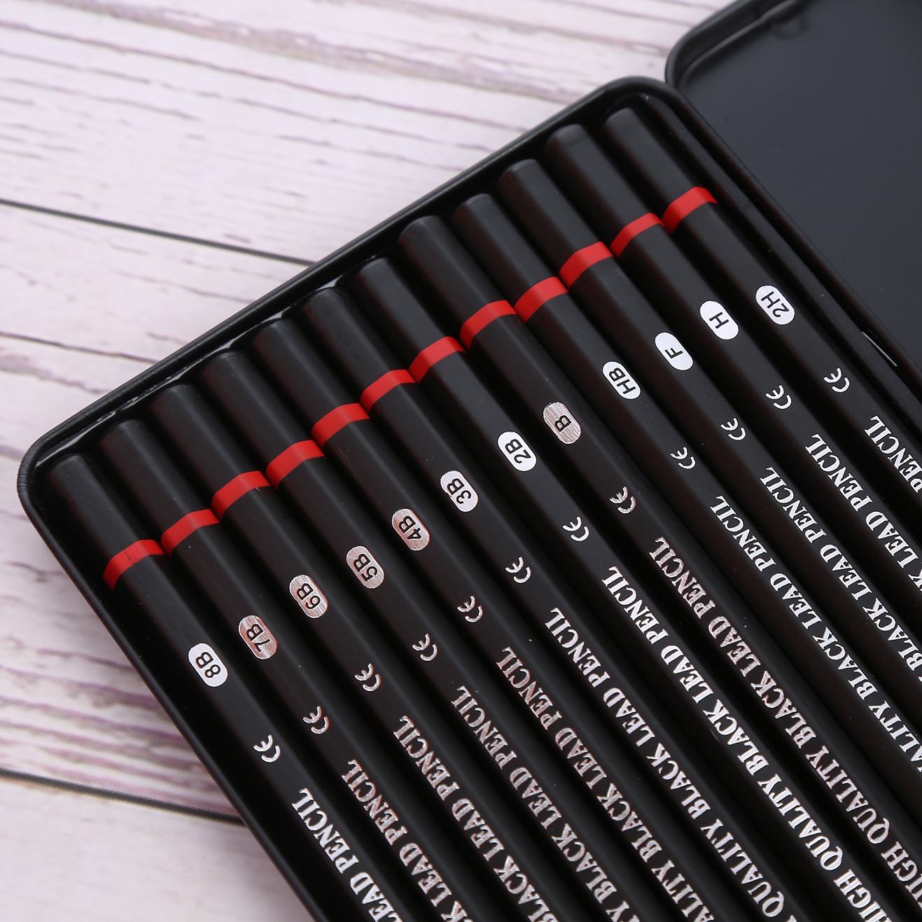 2h-8b Sketch Pencil Set Cross-Border 12 Iron Boxed Painting 2B Pencil Factory Direct Sales Amazon Exclusive