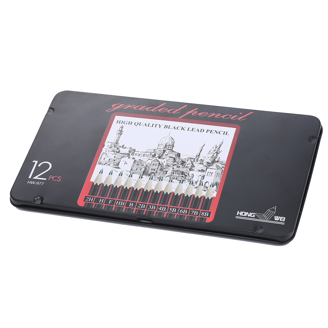 2h-8b Sketch Pencil Set Cross-Border 12 Iron Boxed Painting 2B Pencil Factory Direct Sales Amazon Exclusive