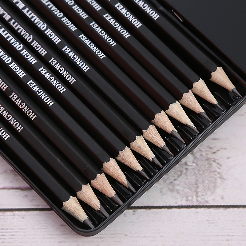 2h-8b Sketch Pencil Set Cross-Border 12 Iron Boxed Painting 2B Pencil Factory Direct Sales Amazon Exclusive