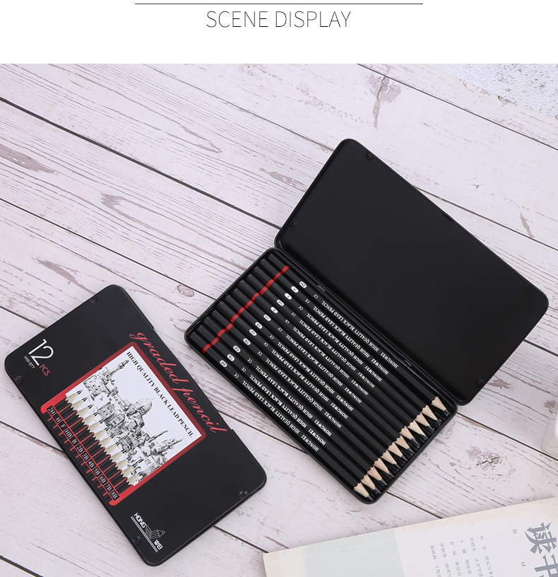 2h-8b Sketch Pencil Set Cross-Border 12 Iron Boxed Painting 2B Pencil Factory Direct Sales Amazon Exclusive 2h-8b Sketch Pencil Set Cross-Border 12 Iron Boxed Painting 2B Pencil Factory Direct Sales Amazon Exclusive