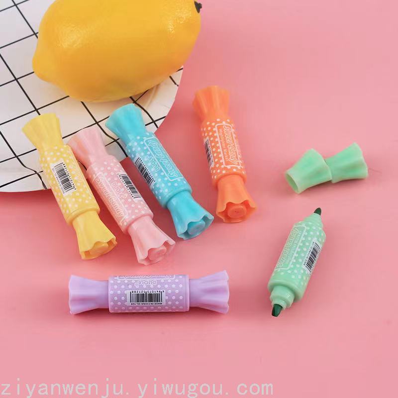 Double-Headed Mini Fluorescent Pen 6-Color Marking Pen Color Marking Pen Creative Student Marking Pen Candy Highlighter