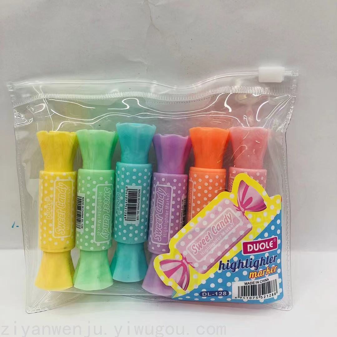 Double-Headed Mini Fluorescent Pen 6-Color Marking Pen Color Marking Pen Creative Student Marking Pen Candy Highlighter