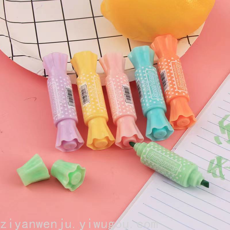 Double-Headed Mini Fluorescent Pen 6-Color Marking Pen Color Marking Pen Creative Student Marking Pen Candy Highlighter