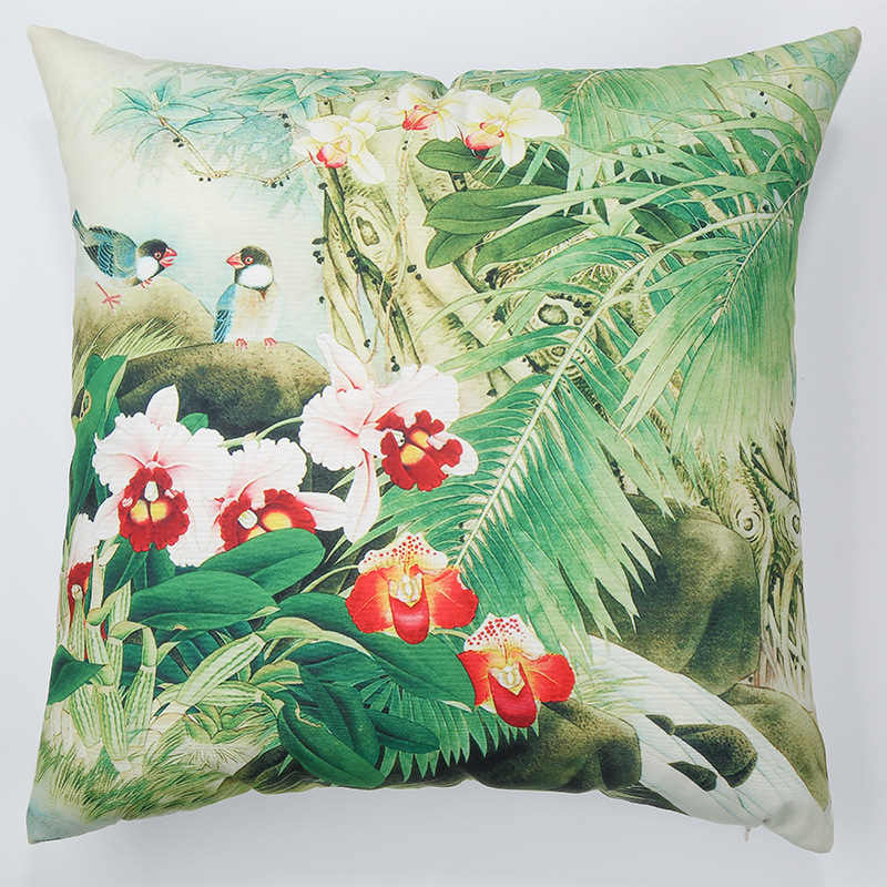New Plant Flower Canvas Pillow Living Room Sofa Square Simple Pillow Back Seat Cushion Customizable Pattern