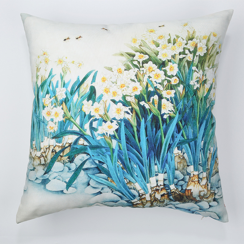 New Plant Flower Canvas Pillow Living Room Sofa Square Simple Pillow Back Seat Cushion Customizable Pattern