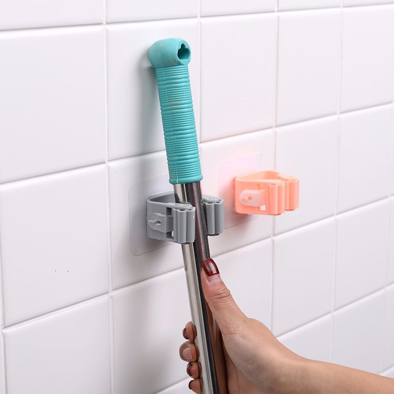 2429 Mop Rack Punch-Free Strong Load-Bearing Mop Clip Toilet Broom Card Holder Storage Wall Mount Hook