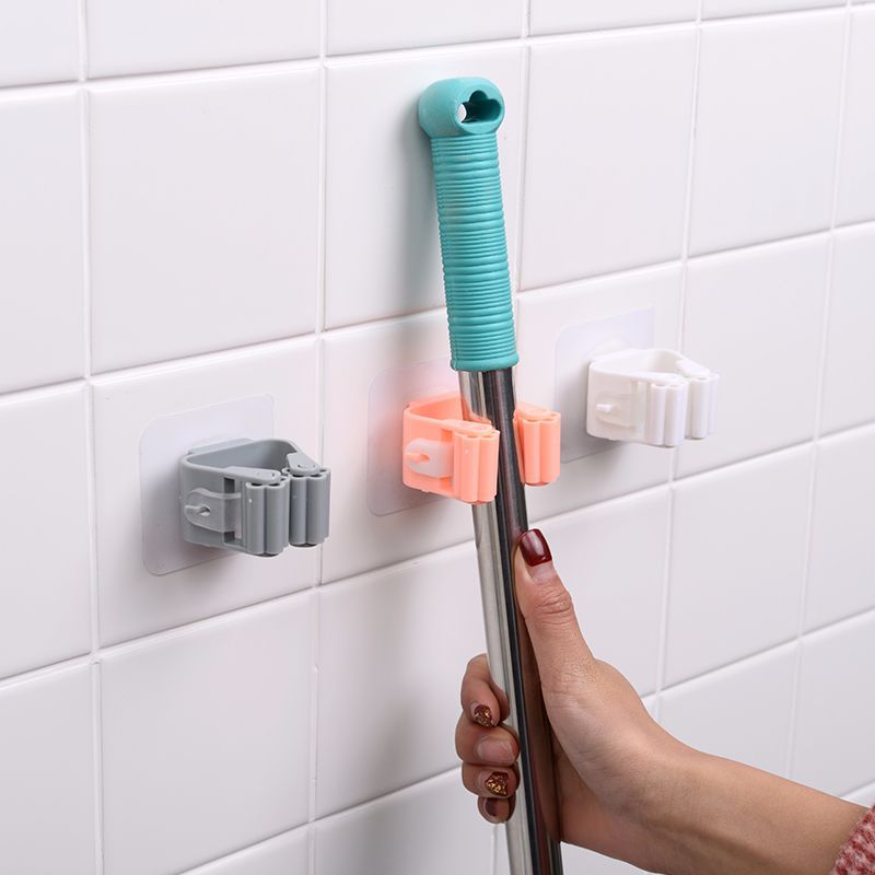 2429 Mop Rack Punch-Free Strong Load-Bearing Mop Clip Toilet Broom Card Holder Storage Wall Mount Hook