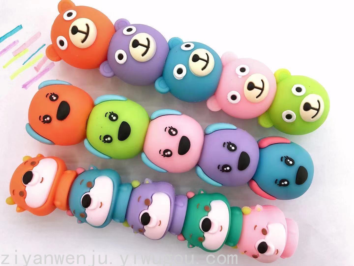 Korean Silicone Bear Building Blocks Assembled Fluorescent Pen Puppy Cow Jenga Highlighter Key Mark