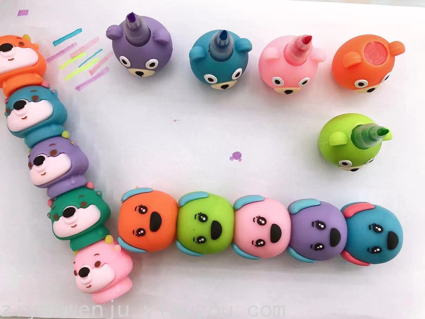 Korean Silicone Bear Building Blocks Assembled Fluorescent Pen Puppy Cow Jenga Highlighter Key Mark