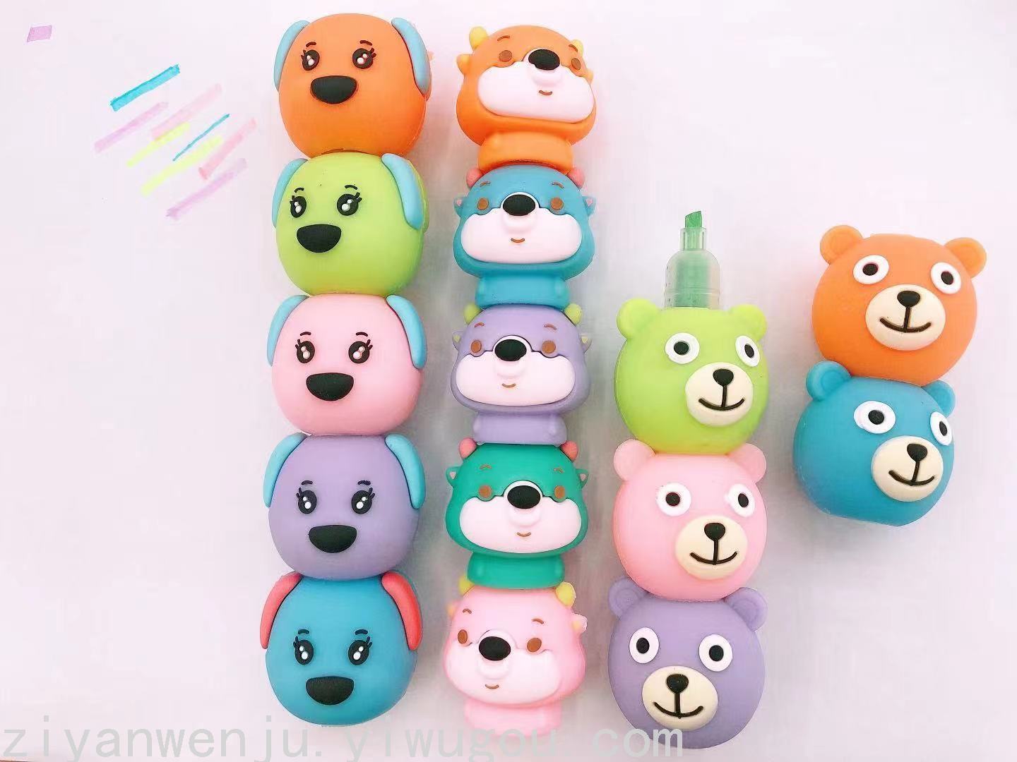 Korean Silicone Bear Building Blocks Assembled Fluorescent Pen Puppy Cow Jenga Highlighter Key Mark