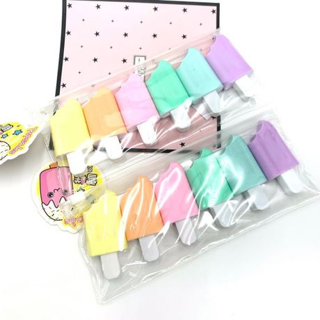 Korean stationery ice cream highlighter 6 color set of mini Popsicle key marker pen children color graffiti pen batch