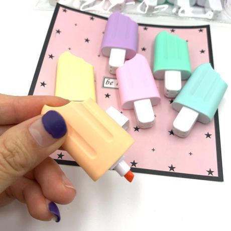Korean stationery ice cream highlighter 6 color set of mini Popsicle key marker pen children color graffiti pen batch