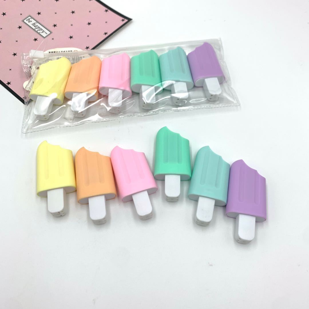 Korean stationery ice cream highlighter 6 color set of mini Popsicle key marker pen children color graffiti pen batch