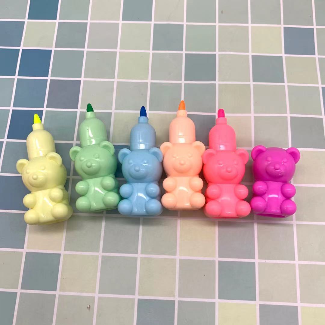 Korean Cute Bear Building Blocks Assembled Fluorescent Pen Cartoon Key Marker Jenga Highlighter Hand Account Pen Batch