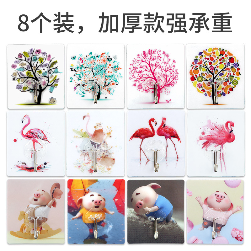 Household Kitchen Cartoon bearing non-trace door After hanging clothes hooks super glue 8 sets of non-punch 