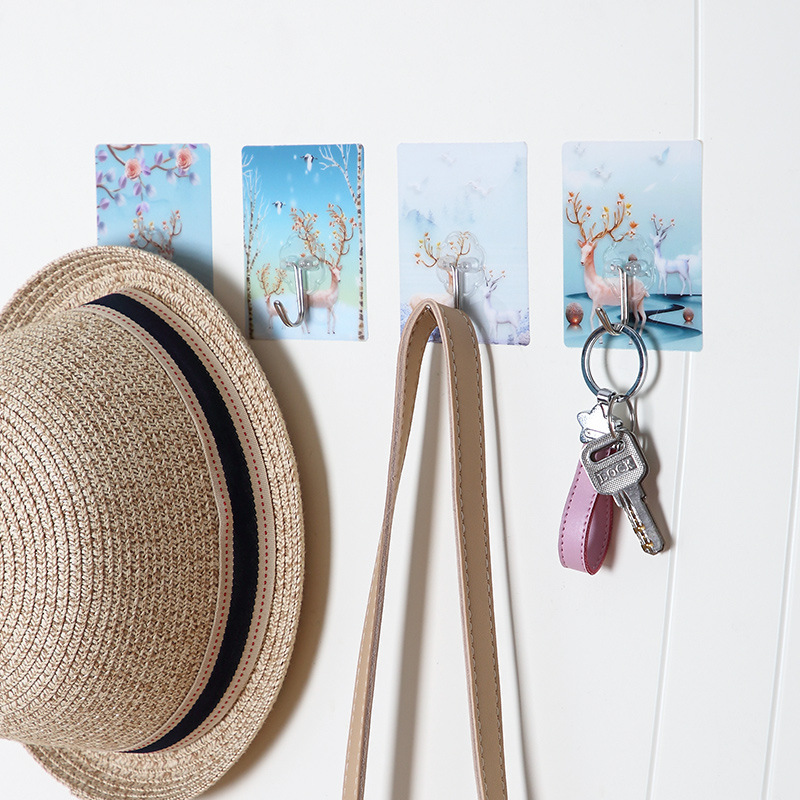 Household Kitchen Cartoon bearing non-trace door After hanging clothes hooks super glue 8 sets of non-punch 