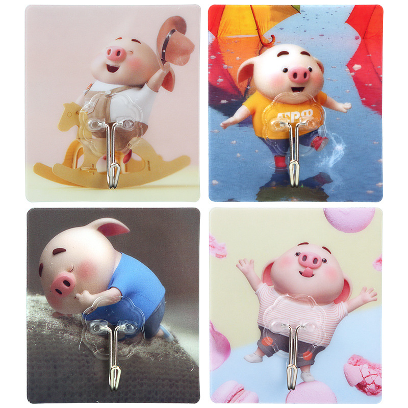 Household Kitchen Cartoon bearing non-trace door After hanging clothes hooks super glue 8 sets of non-punch 