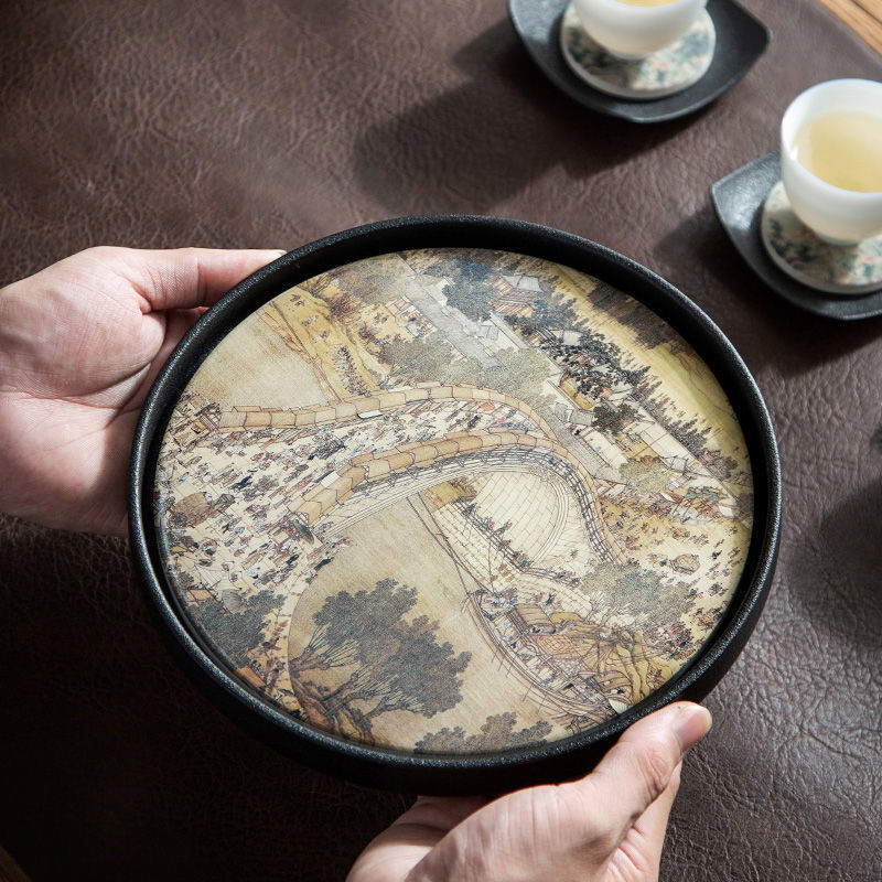 Live Broadcast with Goods Internet Celebrity Quick-Drying Absorbent Tea Tray Bamboo Tea Tray All Ceramic Household Pot Bearing Small Tea Table Tray Draining