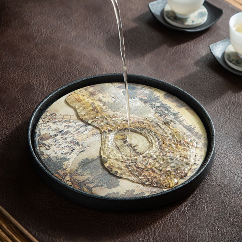 Live Broadcast with Goods Internet Celebrity Quick-Drying Absorbent Tea Tray Bamboo Tea Tray All Ceramic Household Pot Bearing Small Tea Table Tray Draining