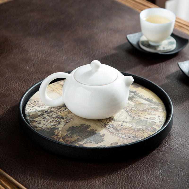 Live Broadcast with Goods Internet Celebrity Quick-Drying Absorbent Tea Tray Bamboo Tea Tray All Ceramic Household Pot Bearing Small Tea Table Tray Draining