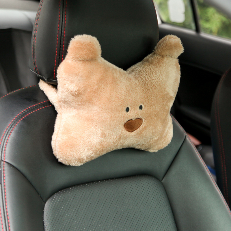Automotive Headrest Car Neck Pillow Female Creative Cartoon Cute Plush Pillow Car Seat Bear Back Cushion Throw Pillow