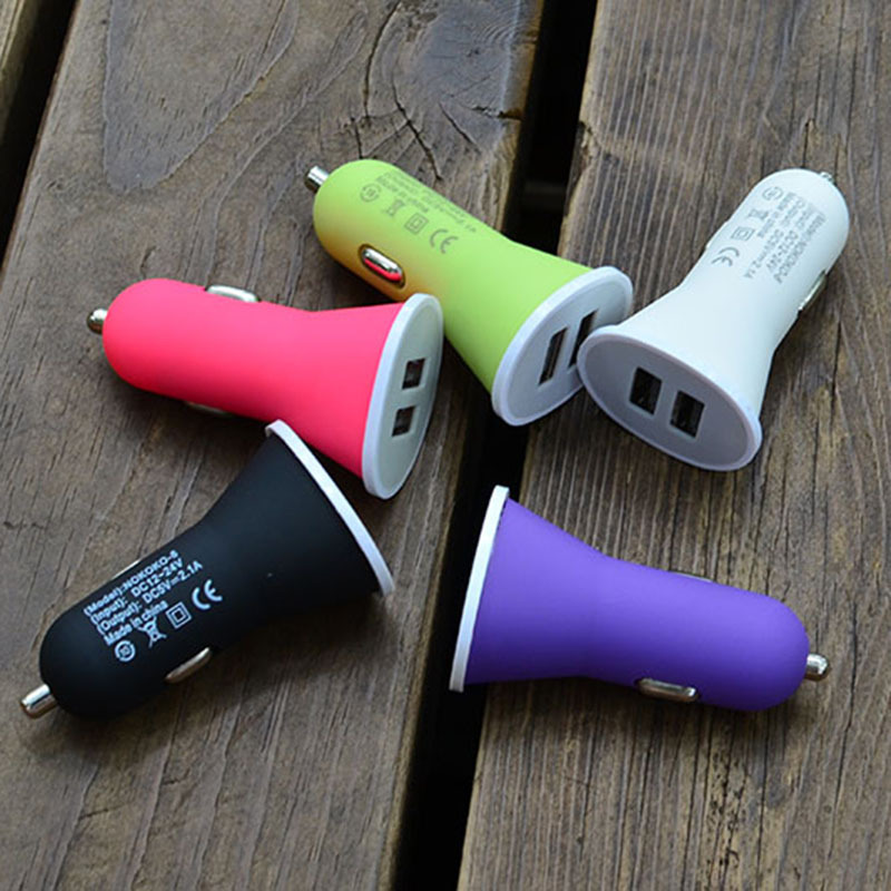 Car Charger Small Horn Car Charger Mobile Phone Universal 2.1a Dual USB Multi-Functional Car Recharger Frosted