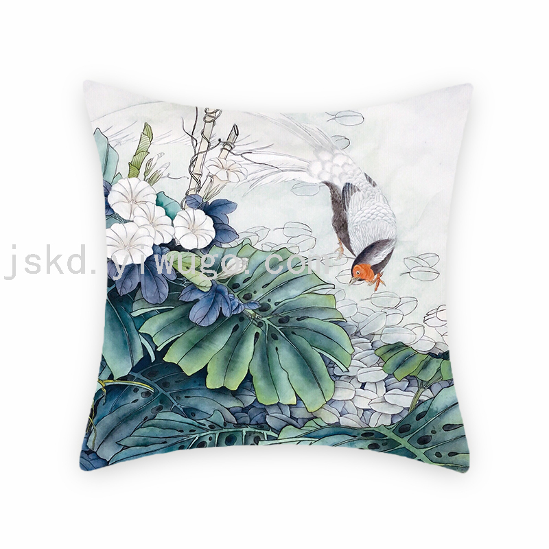 Chinese Flower Digital Printed Pillowcase Sofa Office Chair Backrest Bedroom Bedside Cushion Back Seat Cushion