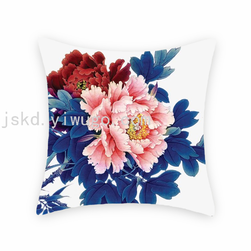 Chinese Flower Digital Printed Pillowcase Sofa Office Chair Backrest Bedroom Bedside Cushion Back Seat Cushion