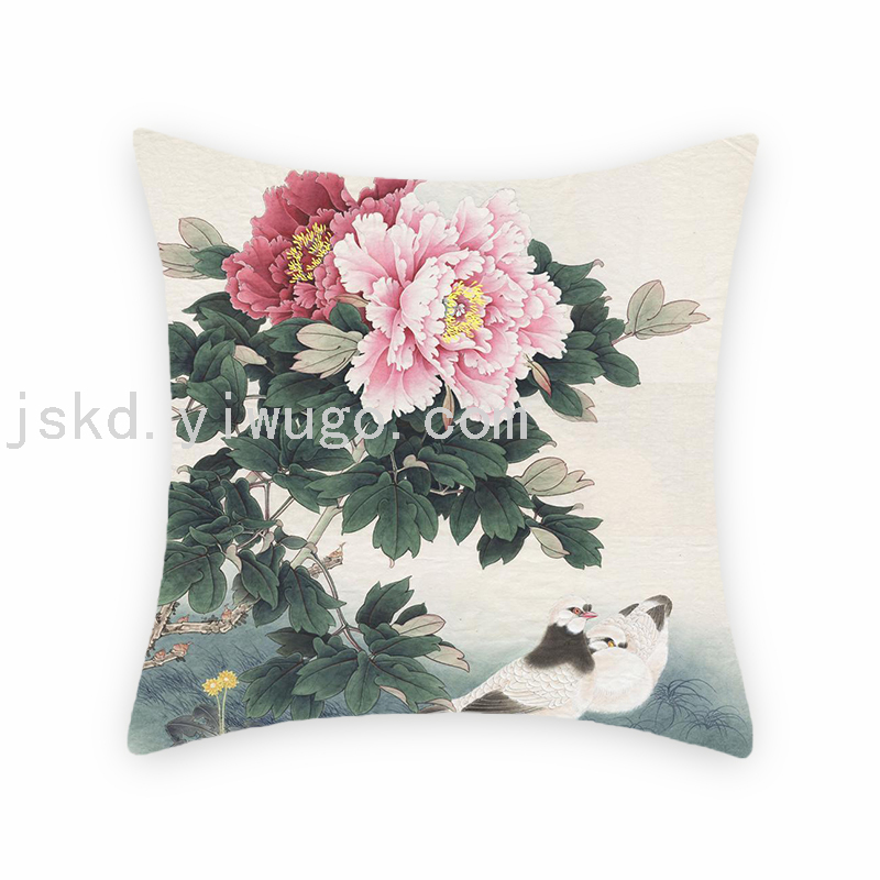 Chinese Flower Digital Printed Pillowcase Sofa Office Chair Backrest Bedroom Bedside Cushion Back Seat Cushion