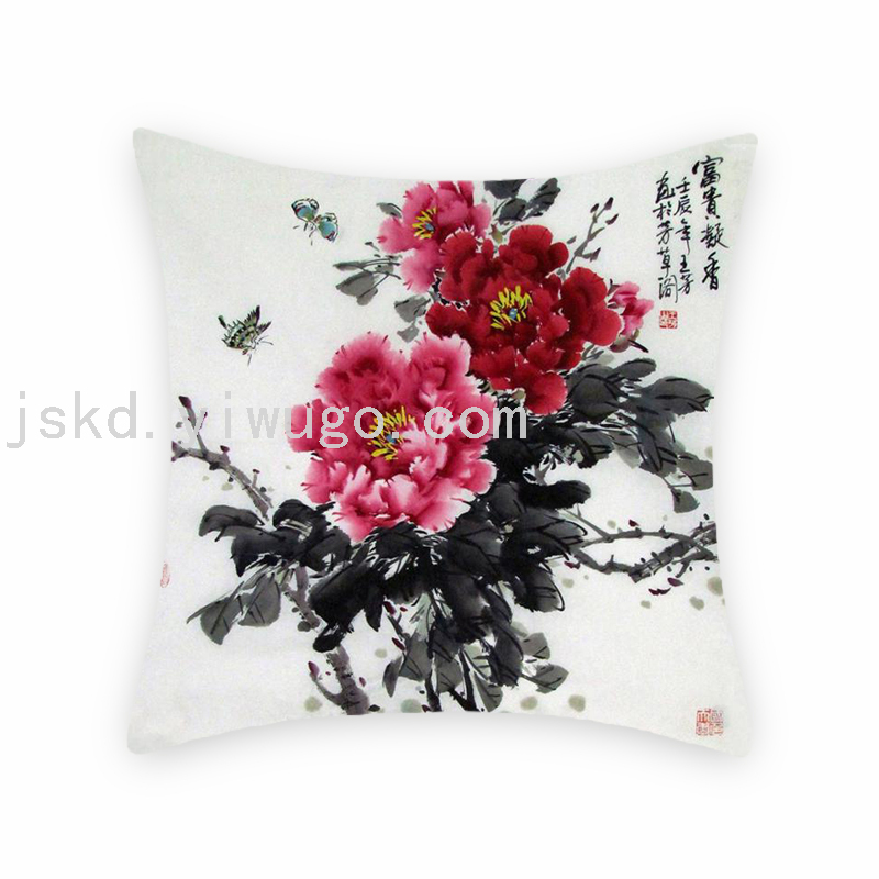 Chinese Flower Digital Printed Pillowcase Sofa Office Chair Backrest Bedroom Bedside Cushion Back Seat Cushion