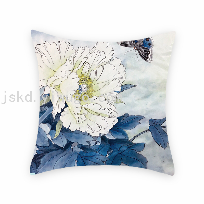 Chinese Flower Digital Printed Pillowcase Sofa Office Chair Backrest Bedroom Bedside Cushion Back Seat Cushion
