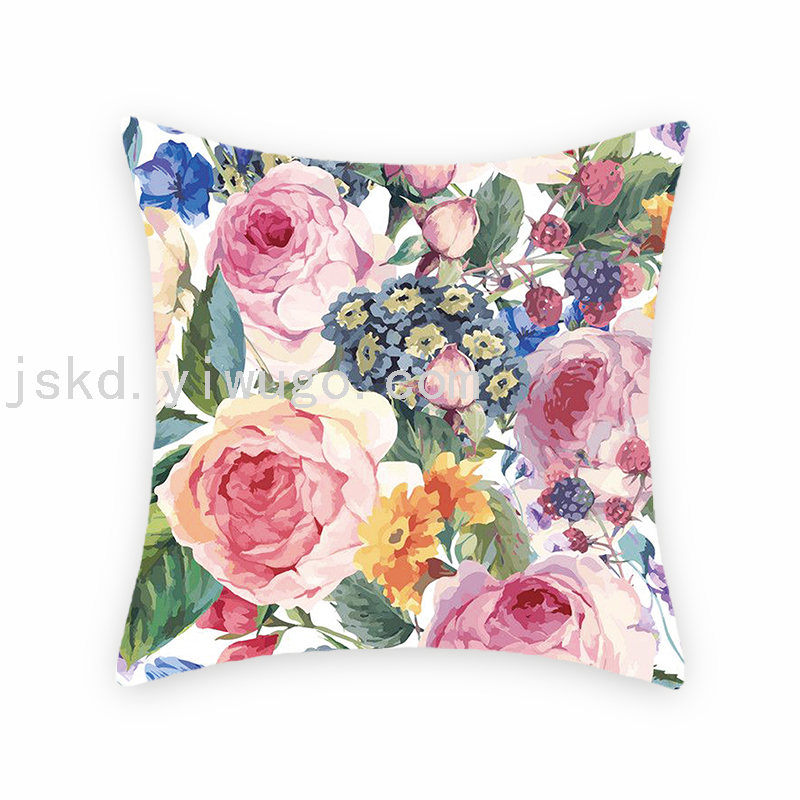 Chinese Flower Digital Printed Pillowcase Sofa Office Chair Backrest Bedroom Bedside Cushion Back Seat Cushion