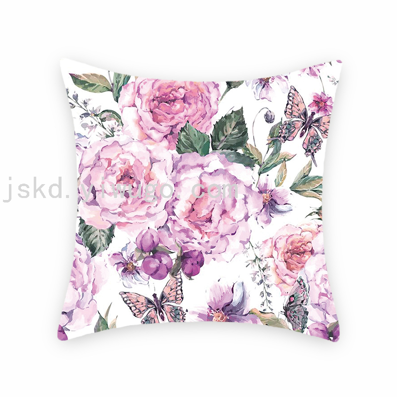 Chinese Flower Digital Printed Pillowcase Sofa Office Chair Backrest Bedroom Bedside Cushion Back Seat Cushion