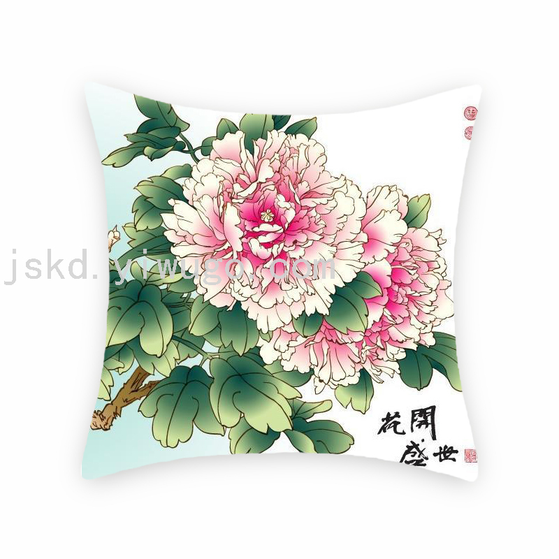 Chinese Flower Digital Printed Pillowcase Sofa Office Chair Backrest Bedroom Bedside Cushion Back Seat Cushion
