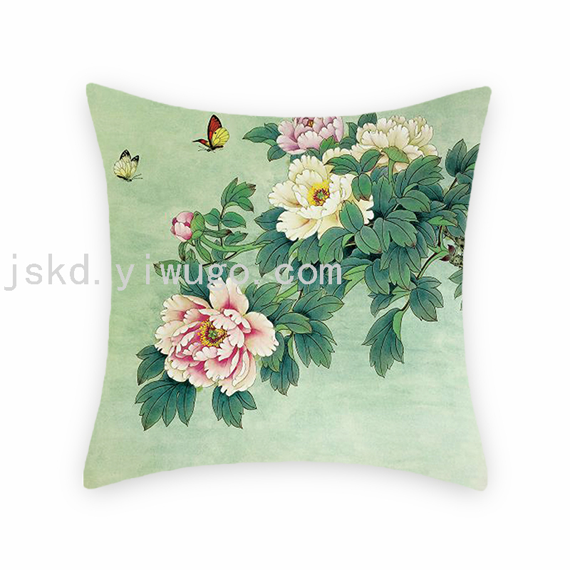 Chinese Flower Digital Printed Pillowcase Sofa Office Chair Backrest Bedroom Bedside Cushion Back Seat Cushion
