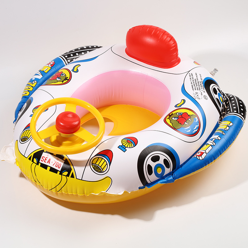 Cross-Border Thickened Children&#039;s Steering Wheel Car Horn Boat Swim Ring Baby Inflatable Float Tour Swim Ring-Seat Boat