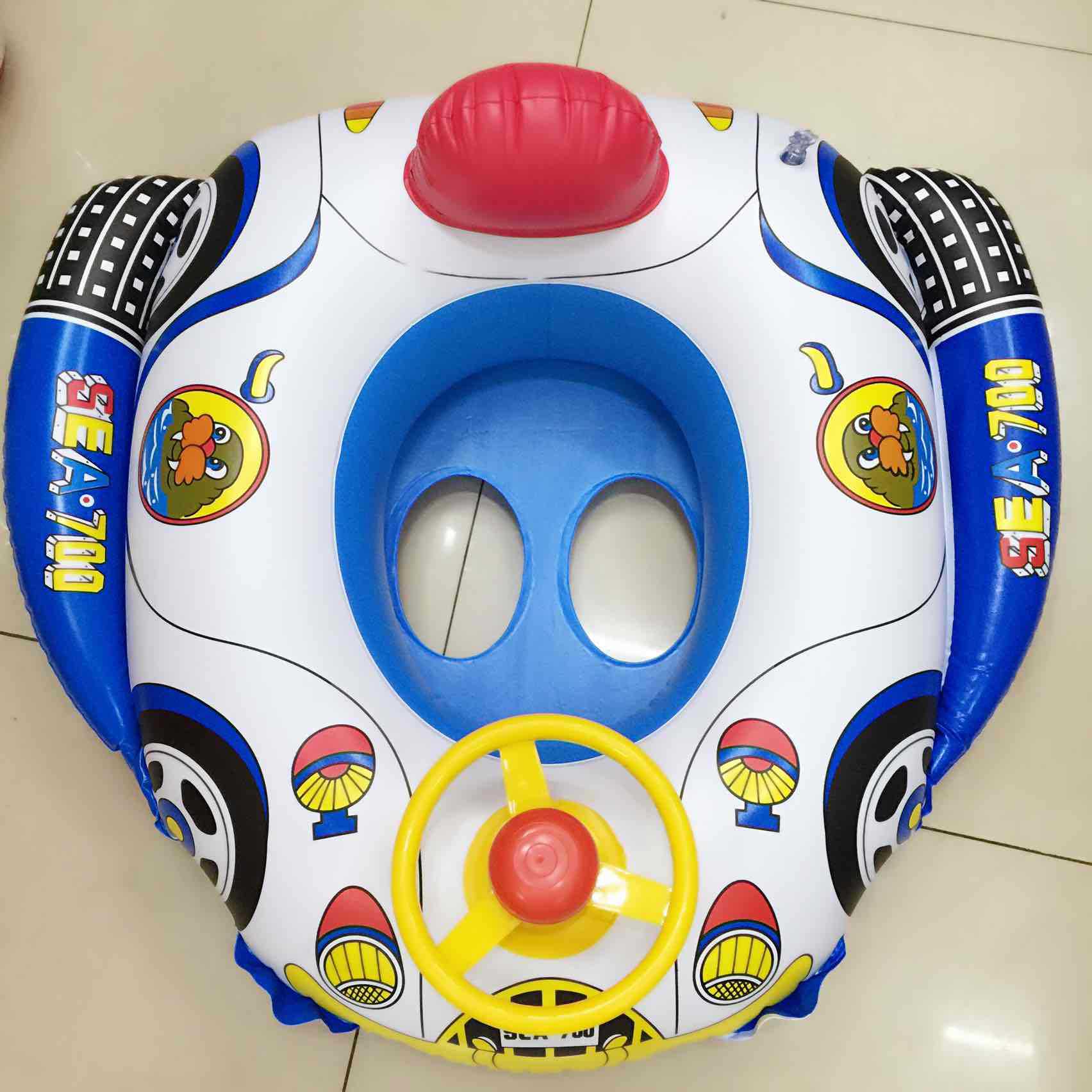PVC Inflatable Toy Swimming Ring Car Horn Boat Steering Wheel Boat Children &#039;S Water Sports Goods Life Buoy Playing Water