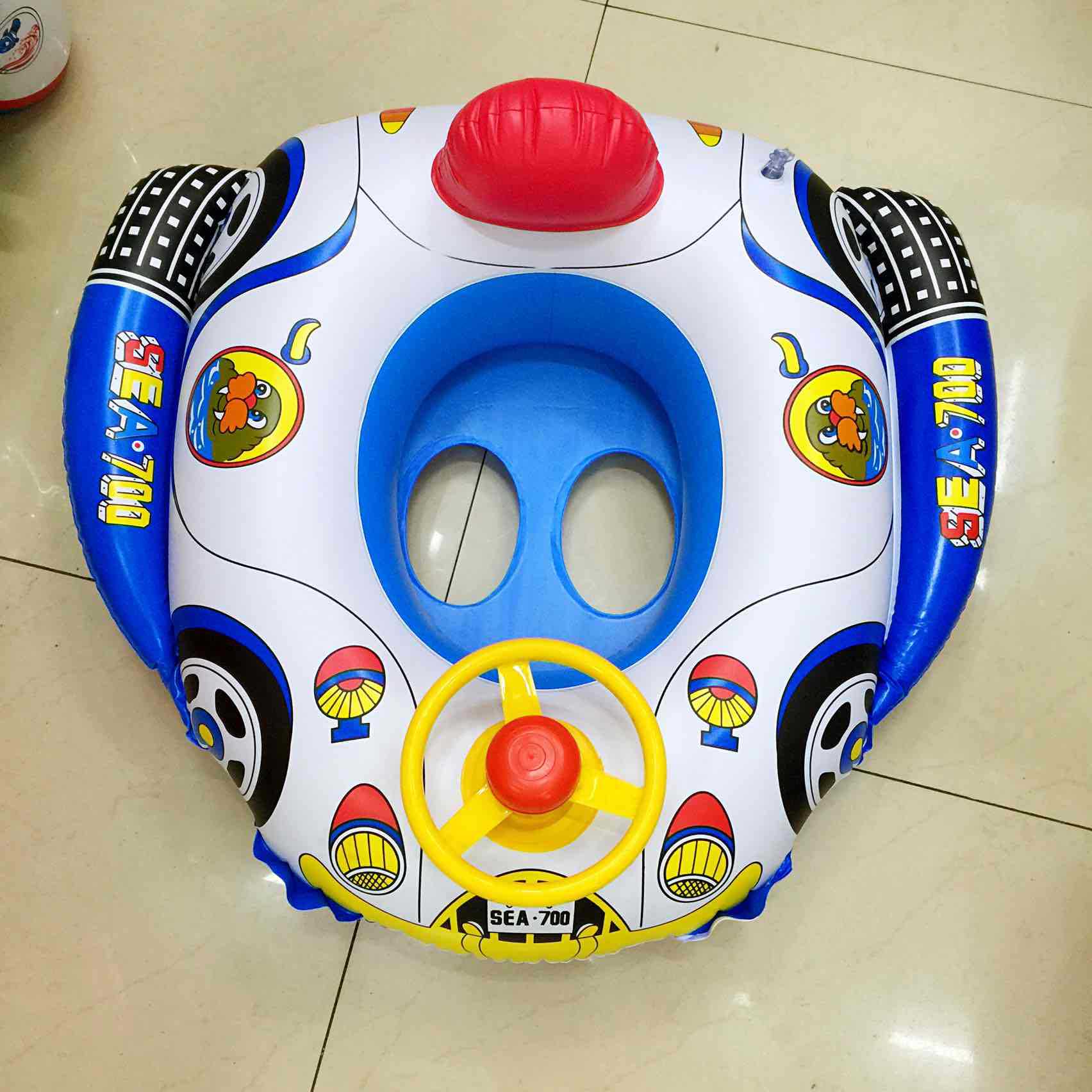 PVC Inflatable Toy Swimming Ring Car Horn Boat Steering Wheel Boat Children &#039;S Water Sports Goods Life Buoy Playing Water