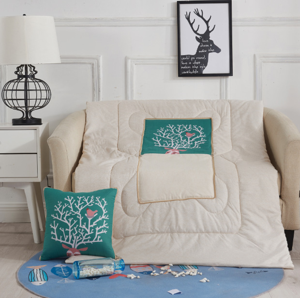 Cartoon Linen Style Pillow Blanket Multifunctional Back Seat Cushion Quilt Office Linen Airable Cover Wholesale