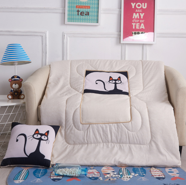 Cartoon Linen Style Pillow Blanket Multifunctional Back Seat Cushion Quilt Office Linen Airable Cover Wholesale