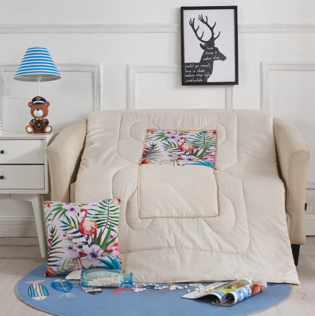 Cartoon Linen Style Pillow Blanket Multifunctional Back Seat Cushion Quilt Office Linen Airable Cover Wholesale