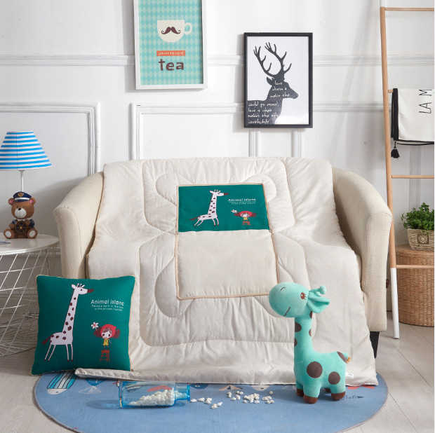 Cartoon Linen Style Pillow Blanket Multifunctional Back Seat Cushion Quilt Office Linen Airable Cover Wholesale